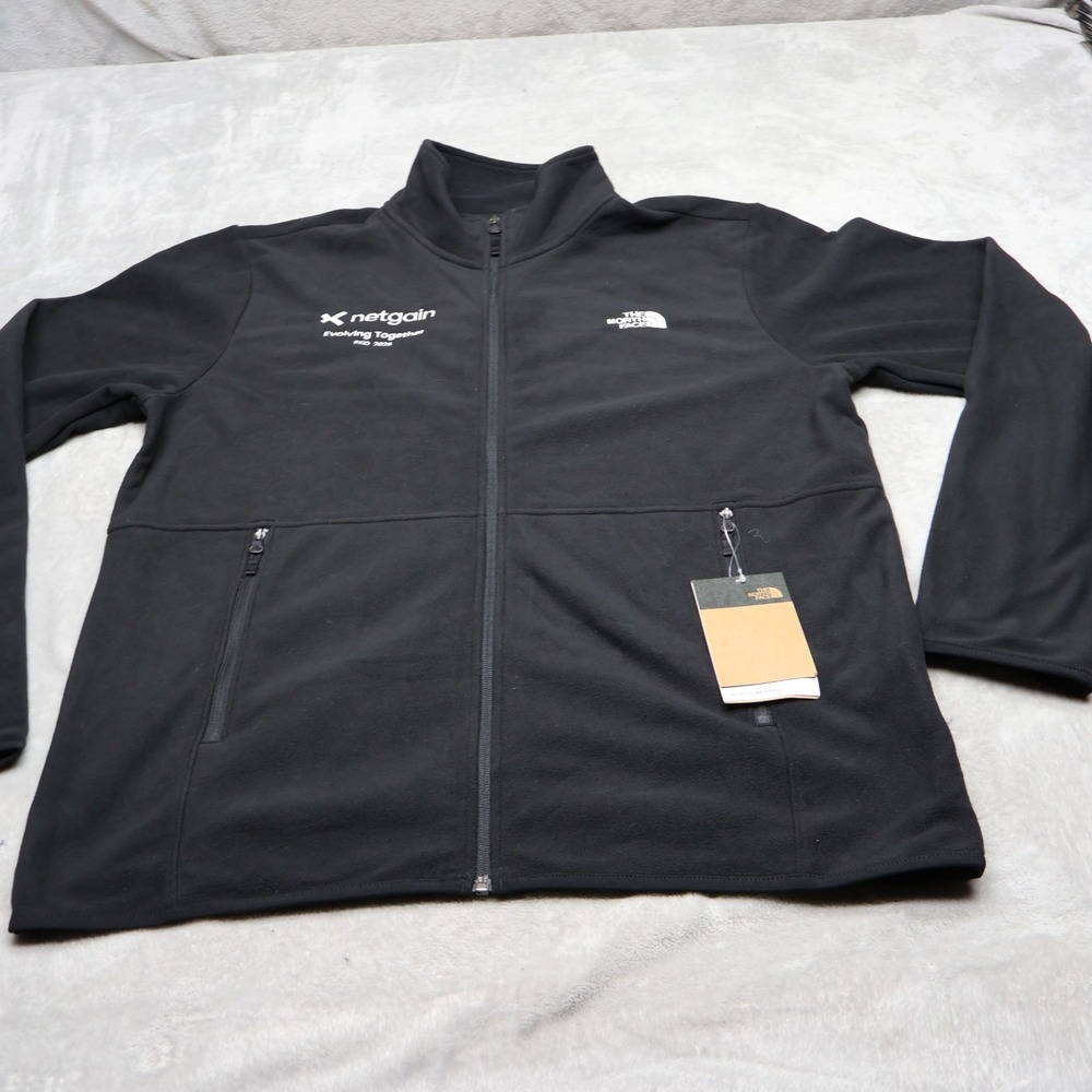 North Face Jacket Mens Large Black Fleece Full Zip Glacier Performance LOGO NEW